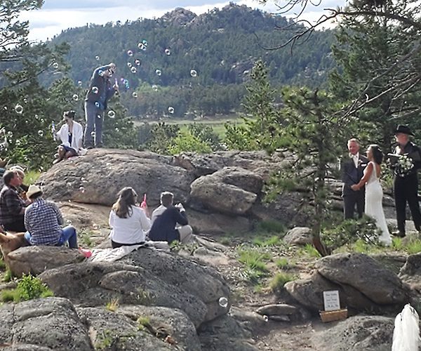 wedding ceremony at the rock outcropping